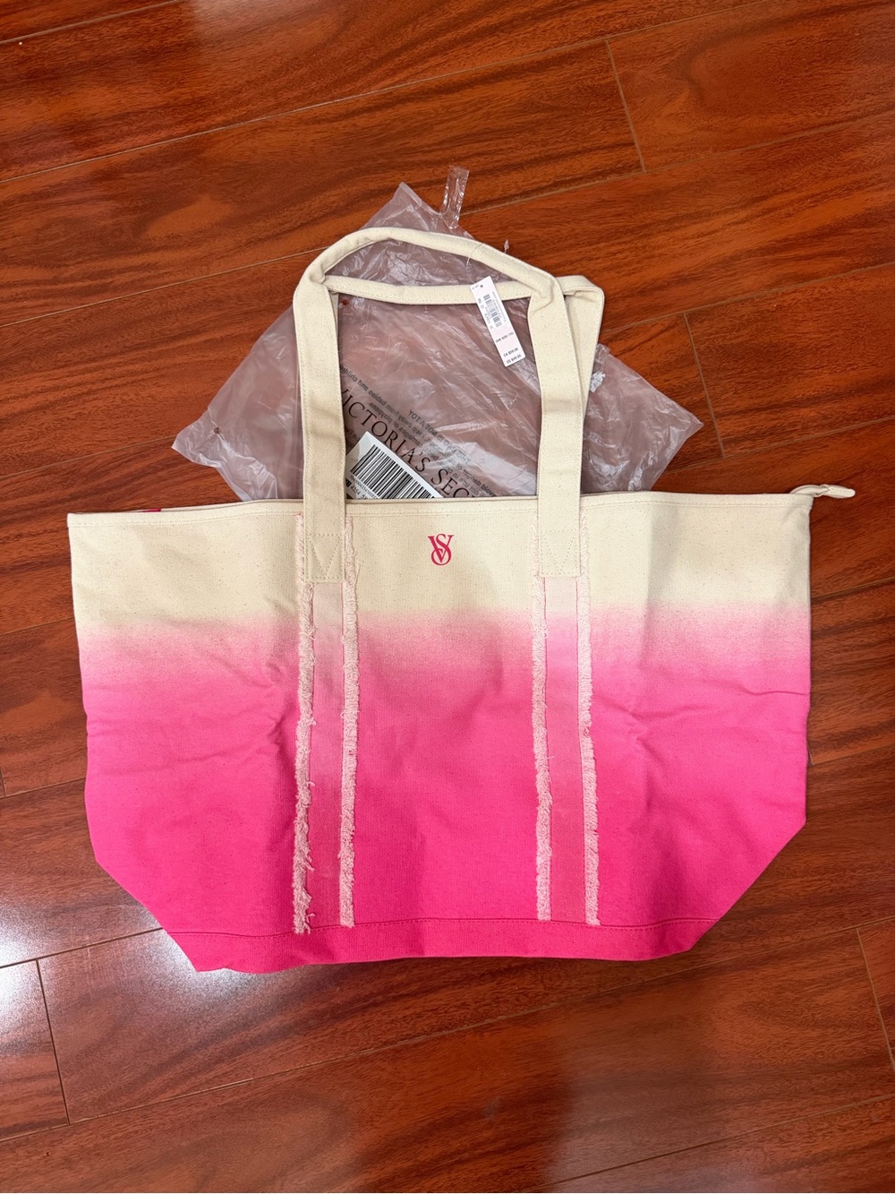 Victoria's Secret Pink Ombre Canvas Tote with Cream Handles